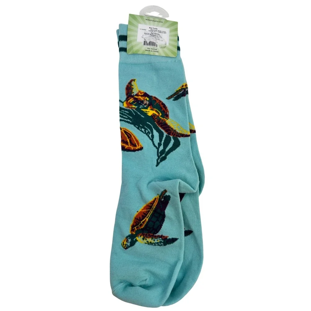 Funatic Sea Turtle Socks Mens 6-11 Womens 7.5-12‎ Blue Cotton Blend Ocean NWT